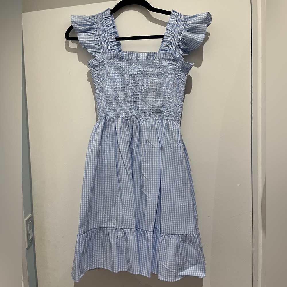 Hill House Home Elizabeth Dress in Powder Blue Gingham XS NWT